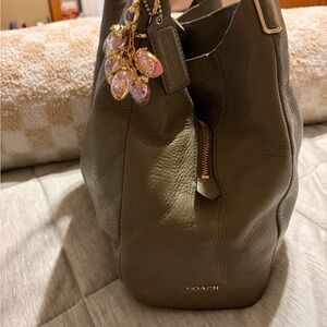 Coach Olive Green Pebbled Leather Madison Phoebe  with Gold Accents and Charm